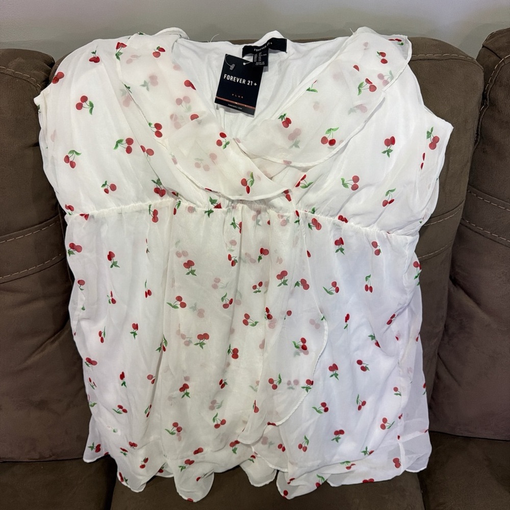 Forever 21 White Ruffle Cherry Print Dress - Picture 5 of 8